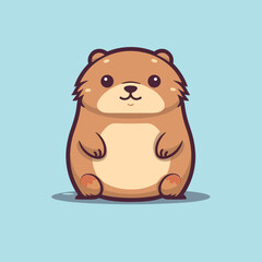 Cute little cartoon kawaii anime character beaver. Pet Animal. Flat vector illustration clipart for children. Minimalistic design for sublimation printing on T shirts. Print