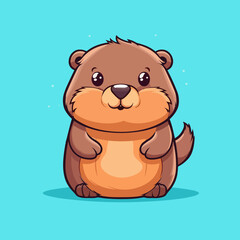 Cute little cartoon kawaii anime character beaver. Pet Animal. Flat vector illustration clipart for children. Minimalistic design for sublimation printing on T shirts. Print