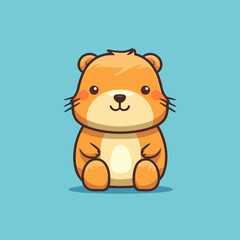 Cute little cartoon kawaii anime character beaver. Pet Animal. Flat vector illustration clipart for children. Minimalistic design for sublimation printing on T shirts. Print
