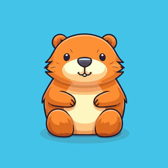 Naklejka premium Cute little cartoon kawaii anime character beaver. Pet Animal. Flat vector illustration clipart for children. Minimalistic design for sublimation printing on T shirts. Print