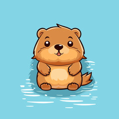 Cute little cartoon kawaii anime character beaver. Pet Animal. Flat vector illustration clipart for children. Minimalistic design for sublimation printing on T shirts. Print