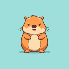 Cute little cartoon kawaii anime character beaver. Pet Animal. Flat vector illustration clipart for children. Minimalistic design for sublimation printing on T shirts. Print