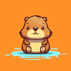 Cute little cartoon kawaii anime character beaver. Pet Animal. Flat vector illustration clipart for children. Minimalistic design for sublimation printing on T shirts. Print