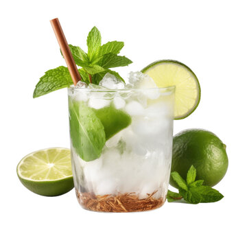 Coconut Mojito cocktail isolated on transparent background. Generative AI