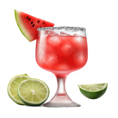 Watermelon Margarita cocktail isolated on transparent background. Generative AI
