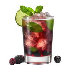 Blackberry Mojito cocktail isolated on transparent background. Generative AI