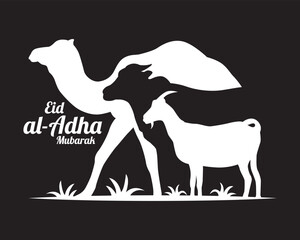 Silhouette of qurban animal logo happy eid al adha