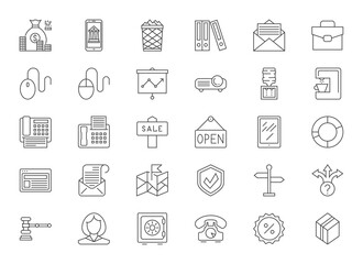 Set vector business line icons in flat design with elements for mobile concepts and apps. Icons for business, management, finance, strategy, marketing. Collection logo and pictogram. Editable Stroke