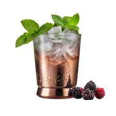 Blackberry Mint Julep cocktail isolated on transparent background. Generative AI - obrazy, fototapety, plakaty