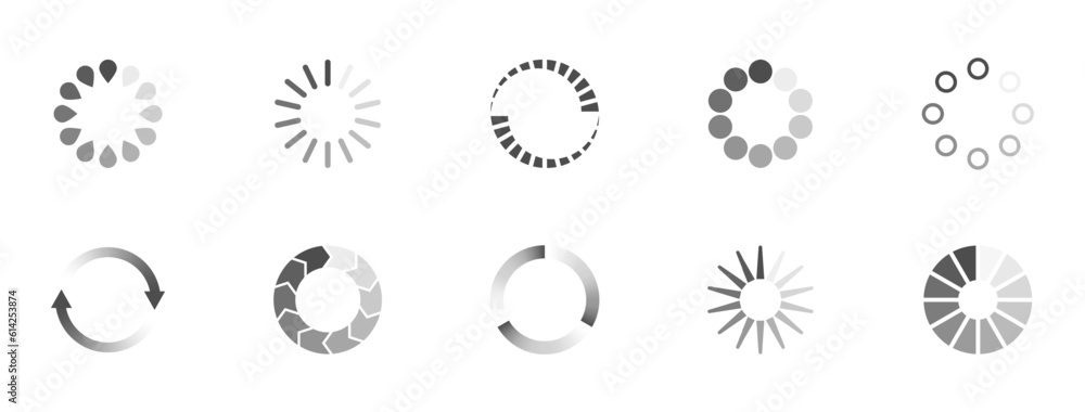 Poster download sign set. load icons set. load system. data load. loading bar. froze computer. vector stock