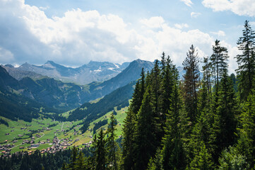 Fototapeta premium Adelboden, Switzerland - July 24, 2022 - Summer view of Adelboden village and city center