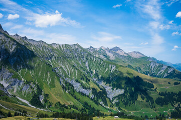 Fototapeta premium Adelboden, Switzerland - July 24, 2022 - Summer view of Adelboden village and city center