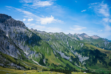 Fototapeta premium Adelboden, Switzerland - July 24, 2022 - Summer view of Adelboden village and city center
