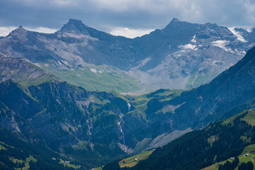 Adelboden, Switzerland - July 24, 2022 - Summer view of Adelboden village and city center