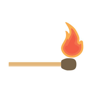 Burning match stick cartoon colored icon on white background. Vector illustration.