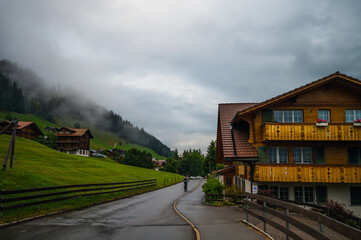 Adelboden, Switzerland - July 24, 2022 - Summer view of Adelboden village and city center