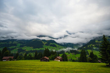 Obraz premium Adelboden, Switzerland - July 24, 2022 - Summer view of Adelboden village and city center