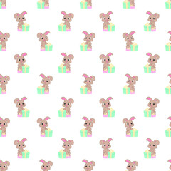seamless pattern with cute rabbit with gift
