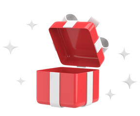 Opened gift box. 3D gift box. 3D illustration.