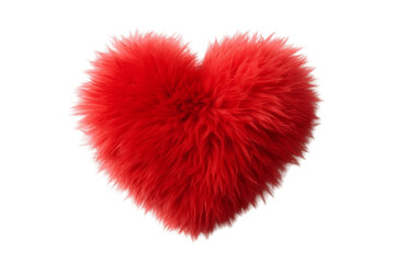 Red fluffy heart isolated on transparent background. AI