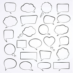 Set of hand-drawn speech bubbles. Vector illustration.