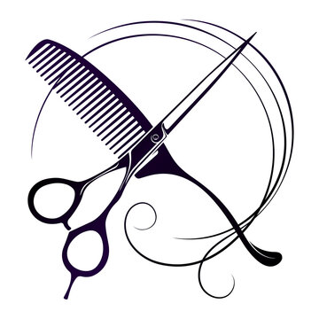 Hair stylist scissors and comb. Design for beauty and hair salon