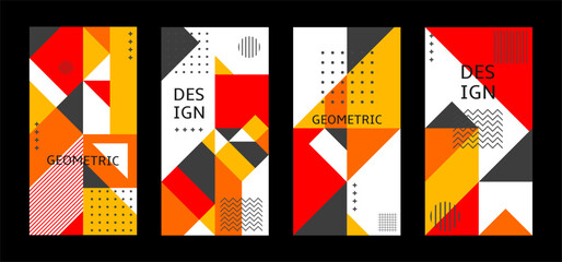 Fototapeta premium set of abstract geometric pattern poster design with touch of bright color variant composition. Useful for design of posters, presentations, backgrounds, flyers, etc.