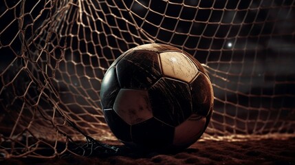 Ball in the net (goal) on the football field. Generative AI