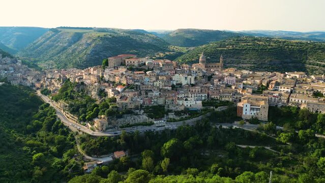 Aerial view of Ragusa in Val di Noto, southern Sicily, Italy