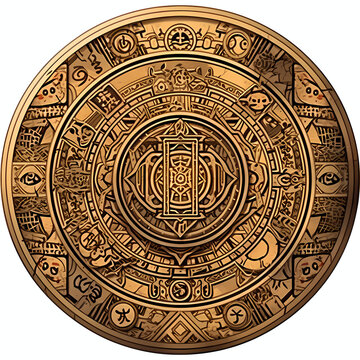 gold coin with ancient symbols