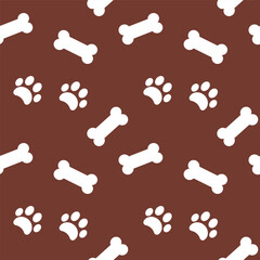 Bones and paws white on brown seamless pattern for wallpapers, textiles, fabrics, wrapping paper
