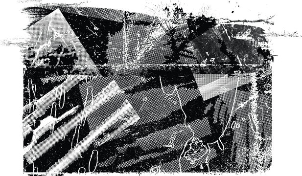 Glitch distorted grunge layer  . Noise destroyed  . Trendy defect error shapes . Overlay grunge  . Distressed effect .Vector shapes with a halftone dots screen print texture.