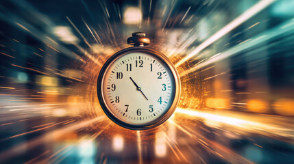 Time is running out. Concept of time passing too quickly. Clock against bokeh and motion blur background