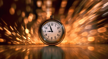 Time is running out. Concept of time passing too quickly. Clock against bokeh and motion blur background - obrazy, fototapety, plakaty