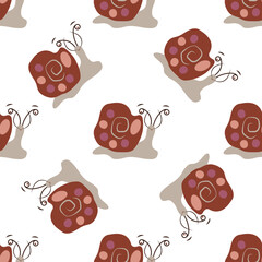 Seamless pattern with cartoon snails