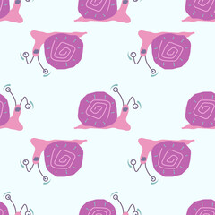 Seamless pattern with pink snails 