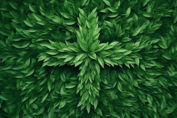 Obraz na płótnie Canvas Culture and religion concept. Top view of christian cross made of green leaves and placed on bright background with copy space. Generative AI
