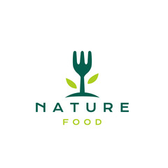 Obraz premium Fork and leaf nature vegan food logo design inspiration