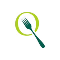 Initial Letter Q with fork for Food Restaurant Logo Design Inspiration