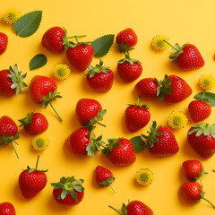Obraz na płótnie Canvas Strawberries on a yellow background Generative AI