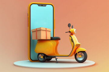 Delivery service by scooter. Fast food delivery app. Generative AI