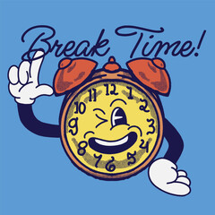 Break Time With Clock Groovy Character Design