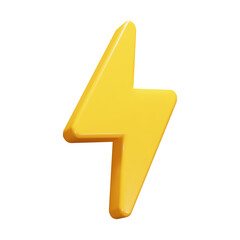 3d yellow charger symbol. Yellow sign thunder. Symbol of energy, danger. Minimalistic electrical discharge. Vector illustration. - obrazy, fototapety, plakaty