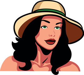 Girl with broad-brim hat on her head, isolated