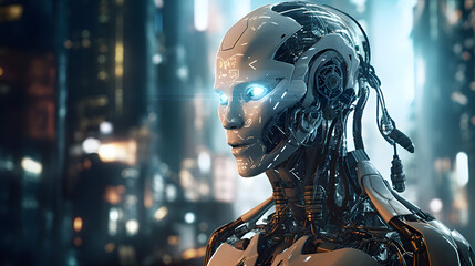 Artificial intelligence robot in a city in the future