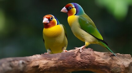 Fototapeta na wymiar Gouldian finch (Erythrura gouldiae), also known as the Lady Gouldian finch, Gould's finch or the rainbow finch, is a colourful passerine bird endemic to Australia. Generative AI 