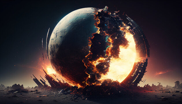 Illustration of a destroyed planet from science fiction