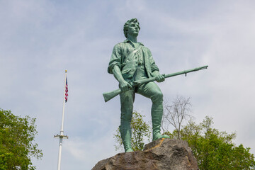 Minute Man Statue in Battle Green in historic town center of Lexington, Massachusetts MA, USA.  © Wangkun Jia