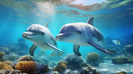 Obraz na płótnie Canvas Playful dolphins on a sunny morning. Generative AI