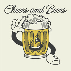 Cheers and Beers With Beer Groovy Character Design
